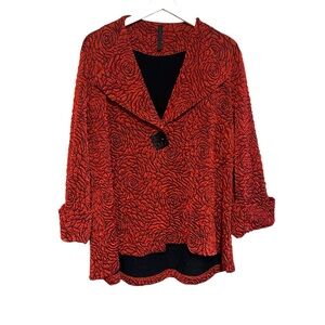 IC Collection XL rose pucker textured fabric print single button jacket cardigan